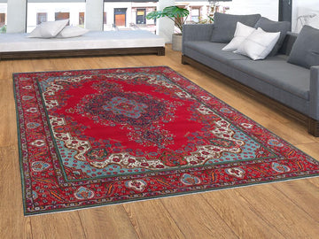 handmade Medallion, Traditional Tabriz Red Blue Hand Knotted RECTANGLE 100% WOOL area rug 10x13